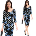 Women Casual Elegant Deep Neck Knee Pencil Women Office Bodycon Dress